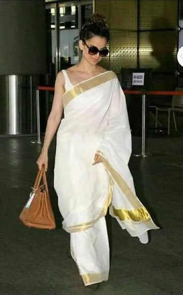 Kangana Ranaut Special White Pure Linen Designer Bollywood Saree