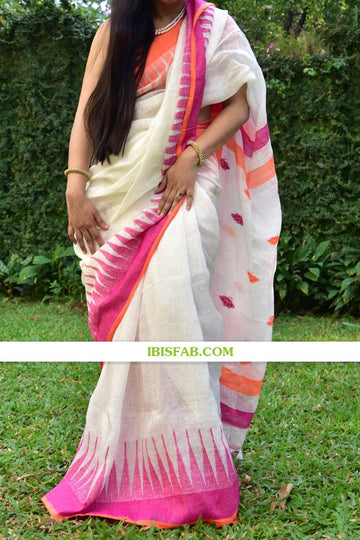 Pure linen saree in white, awesome festive wear