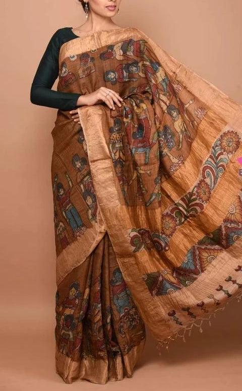 Lovely Green And Brown Colored Festive Wear Linen Saree - Ibis Fab