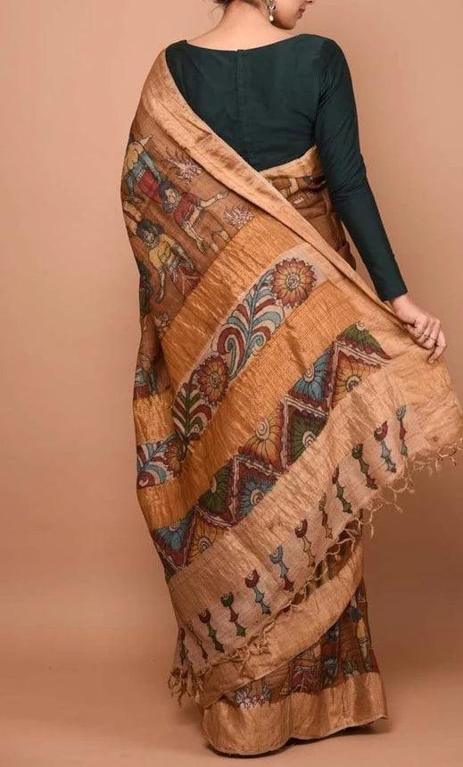 Lovely Green And Brown Colored Festive Wear Linen Saree - Ibis Fab