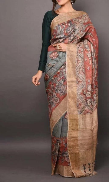 Gleaming Red Colored Casual Printed Linen Saree
