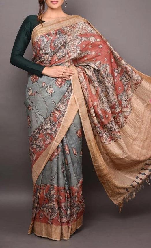 Gleaming Red Colored Casual Printed Linen Saree - Ibis Fab