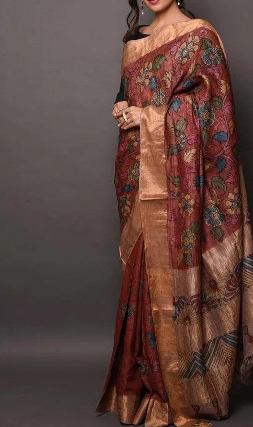 Eye-catching Brown Colored Wear Printed Linen Saree - Ibis Fab