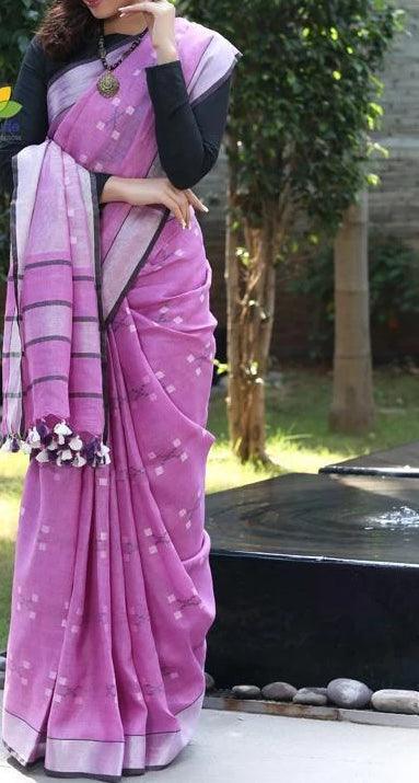Gorgeous Purple Colored Casual Wear Printed Linen Saree - Ibis Fab