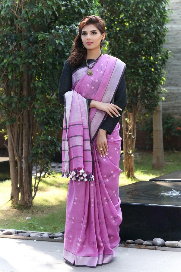 Gorgeous Purple Colored Casual Wear Printed Linen Saree