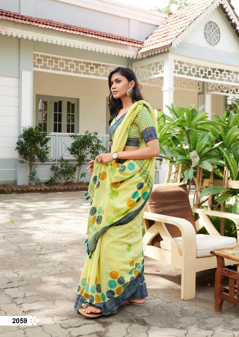 Adorable  Yellow Colored Festive Wear Pure Linen Designer Saree