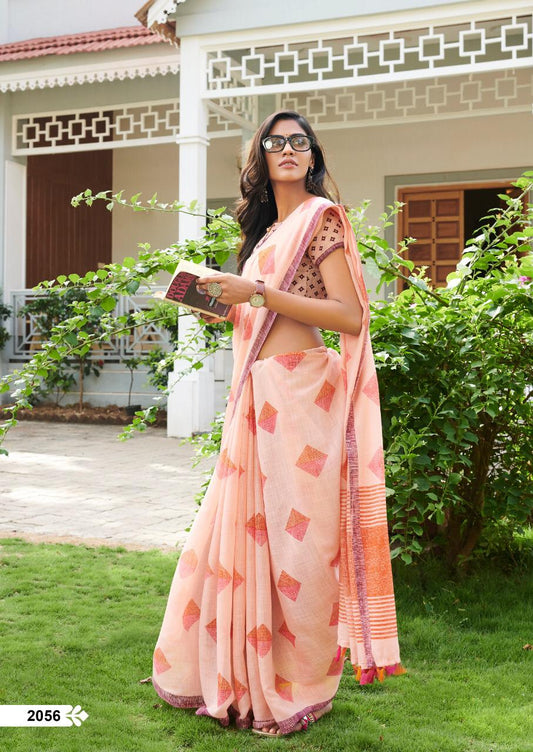 Flaunt Rose Gold Pure Colored Festive Wear Linen Designer Saree - Ibis Fab