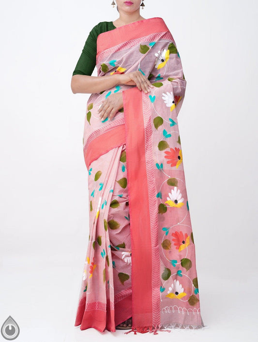 Pleasant Rose gold Pure Colored Festive Wear Linen Designer Saree - Ibis Fab
