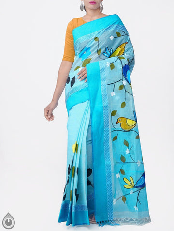 Mesmeric Light Blue Colored Festive Wear Linen Designer Saree