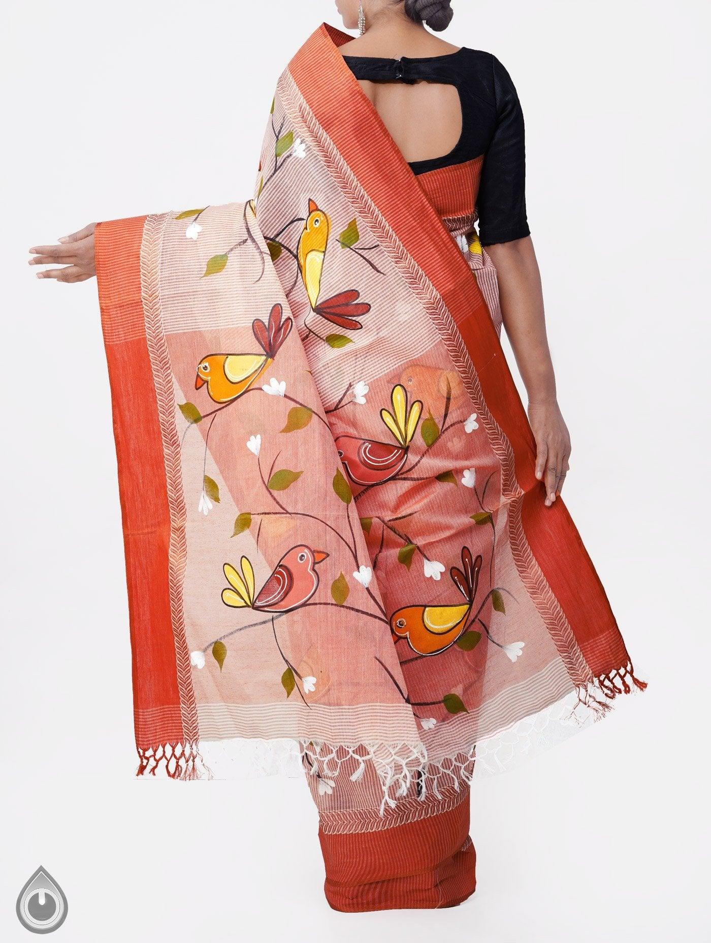 Gleaming Beige Colored Festive Wear Linen Designer Saree - Ibis Fab