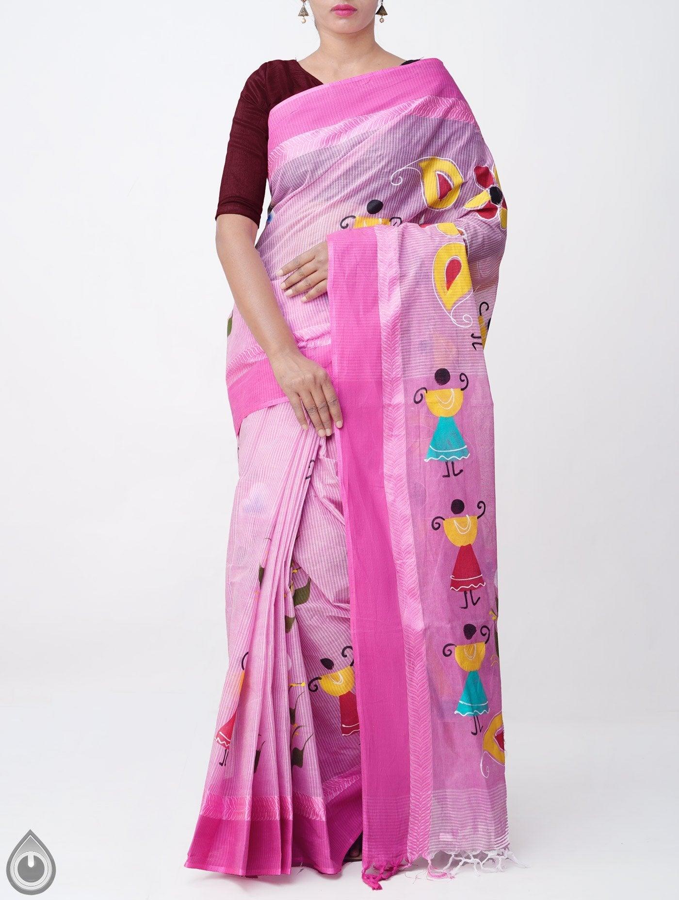 Impressive Pink Colored Festive Wear Linen Designer Saree