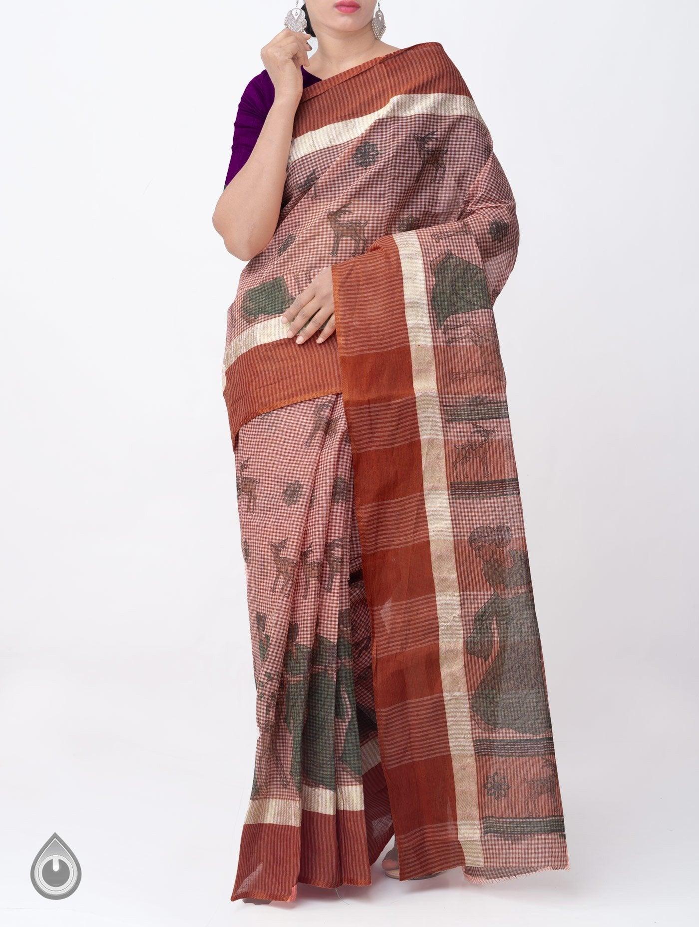 Ravishing Rosy Brown Colored Festive Wear Linen Designer Saree