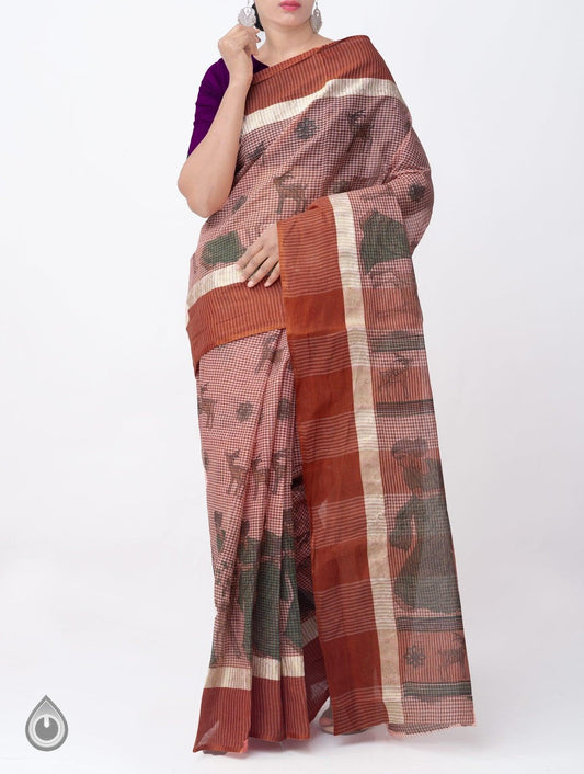 Ravishing Rosy Brown Colored Festive Wear Linen Designer Saree - Ibis Fab