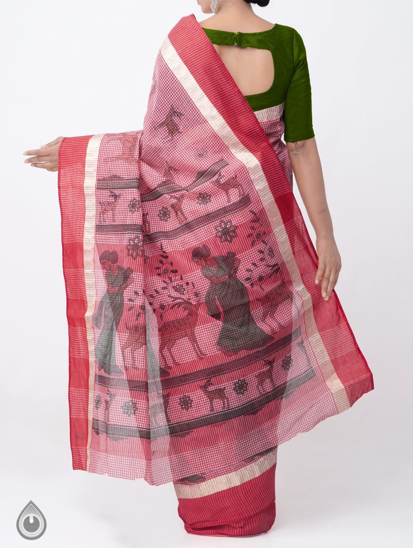 Ethnic Light Pink Colored Festive Wear Linen Designer Saree - Ibis Fab