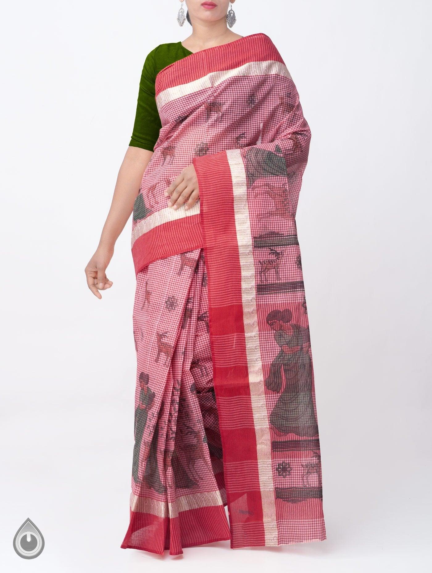 Ethnic Light Pink Colored Festive Wear Linen Designer Saree