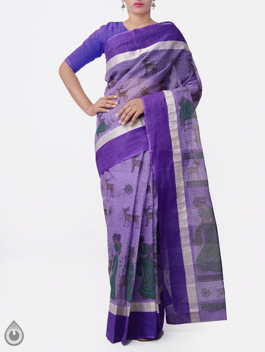 Flattering Purple Colored Festive Wear Linen Designer Saree - Ibis Fab
