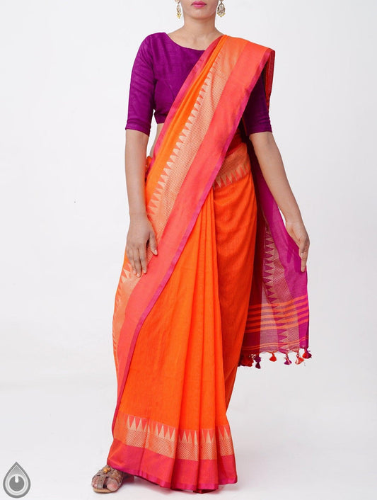 Jazzy Orange Colored Festive Wear Linen Designer Saree - Ibis Fab