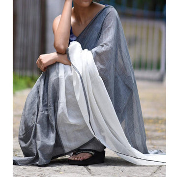 Exceptional  Grey  Colored Festive Wear Pure Linen Designer Saree