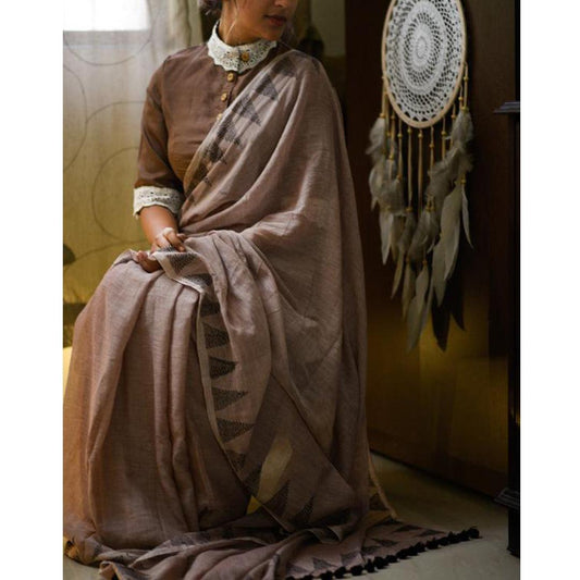 Amazing Brown Colored Festive Wear Pure Linen Beautiful Designer Saree - Ibis Fab