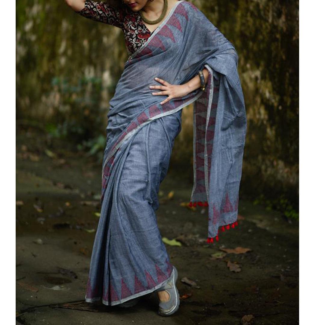 Flamboyant Blue Colored Festive Wear Pure Linen Designer Saree - Ibis Fab