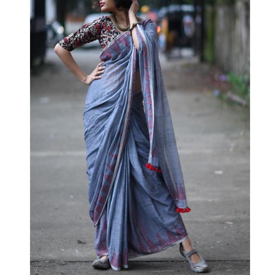 Flamboyant Blue Colored Festive Wear Pure Linen Designer Saree - Ibis Fab