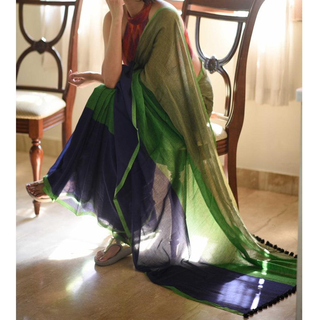 Surpassing Green Colored Festive Wear Pure Linen Beautiful Designer Saree