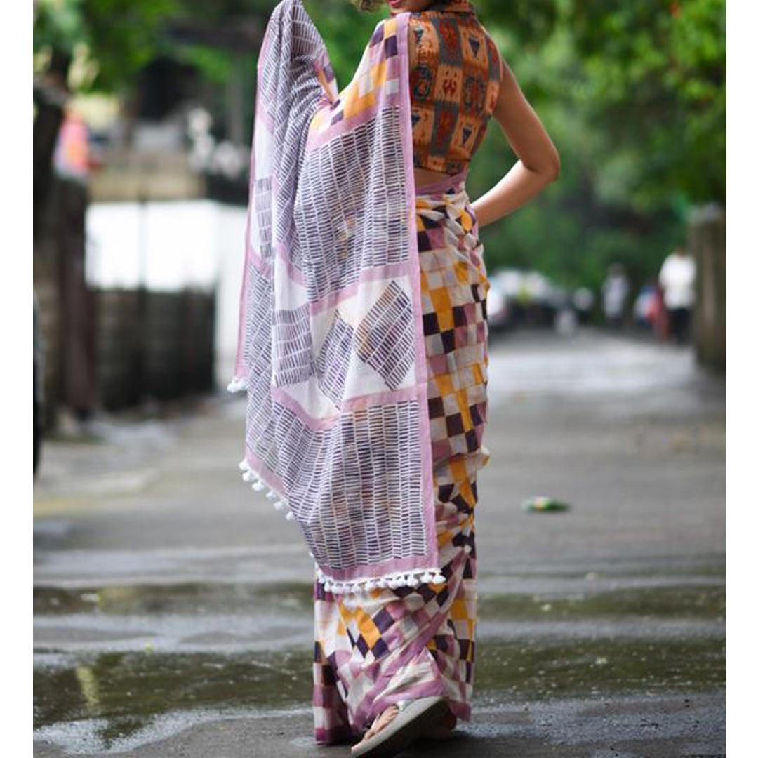 Pleasant Off white Colored Festive Wear Pure Linen Beautiful Designer Saree - Ibis Fab