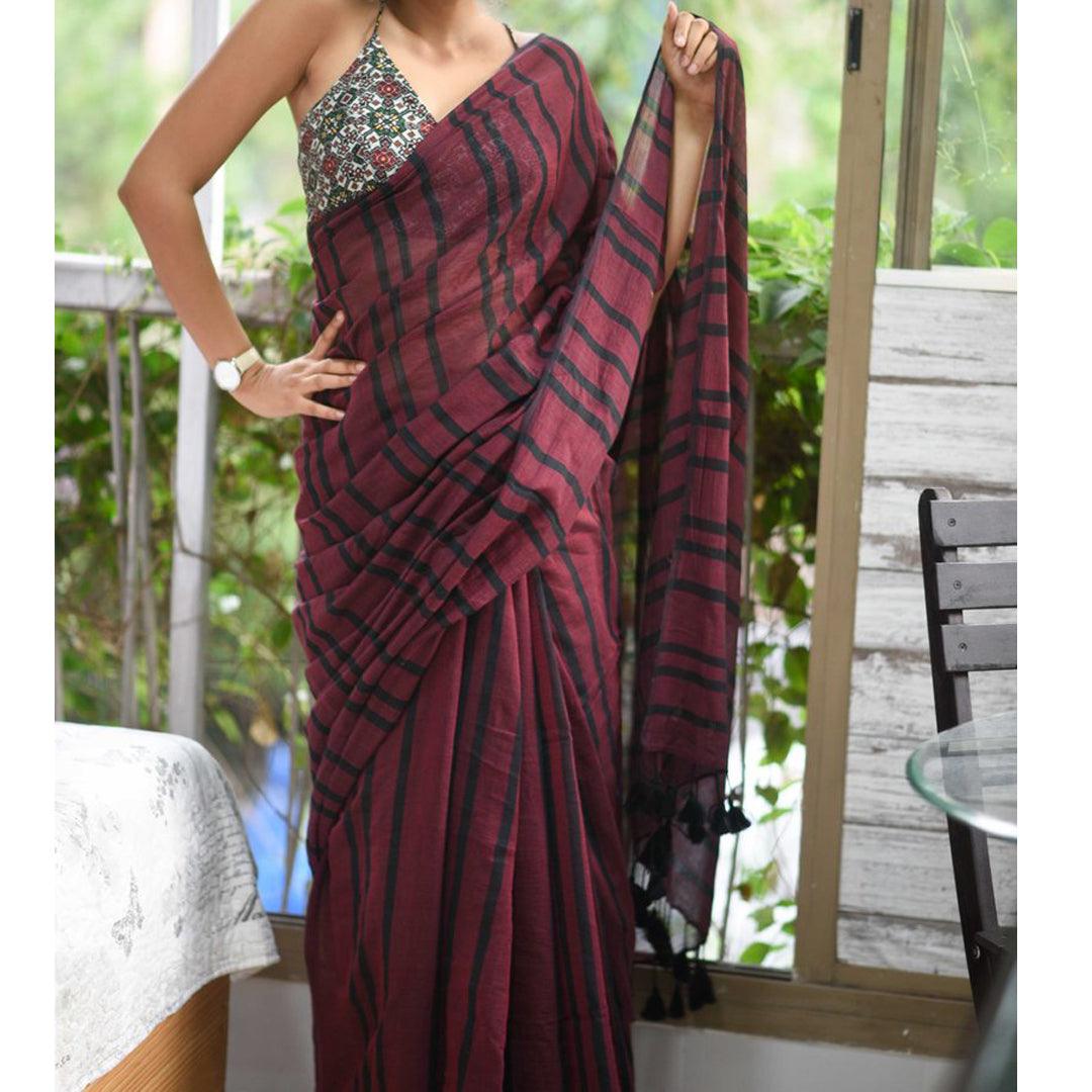 Prominent Red Colored Festive Wear Pure Linen Designer Saree