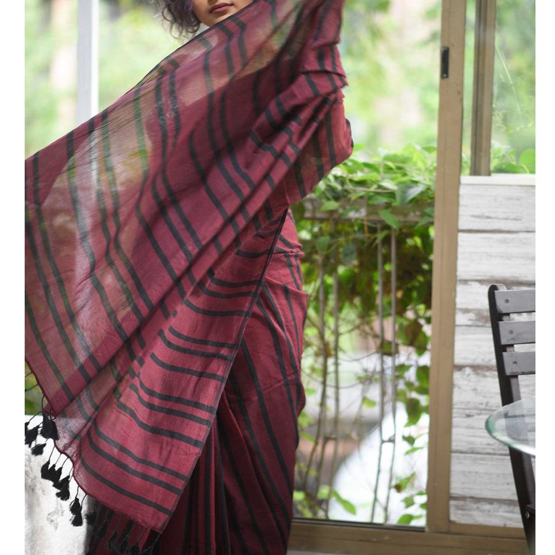 Prominent Red Colored Festive Wear Pure Linen Designer Saree - Ibis Fab