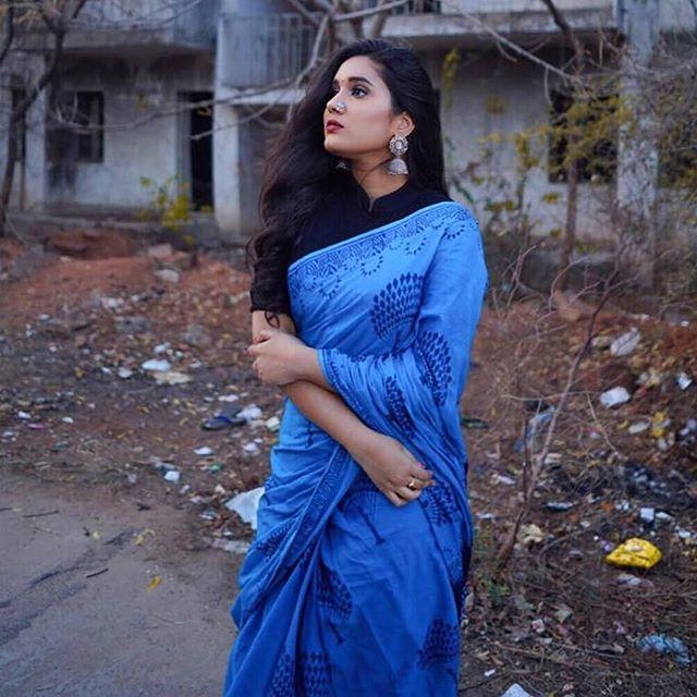 Marvelous Blue Colored Festive Printed Pure Linen Saree - Ibis Fab