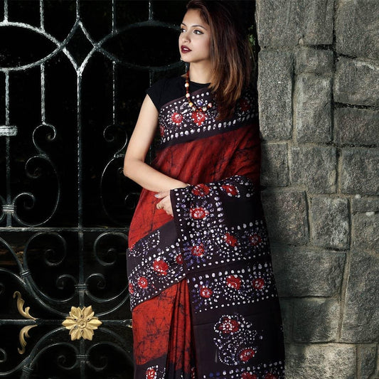 Breathtaking Red Colored Festive Printed Pure Linen Saree - Ibis Fab