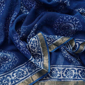 Fantastic Blue  Colored  Festive Printed  Pure Linen Saree
