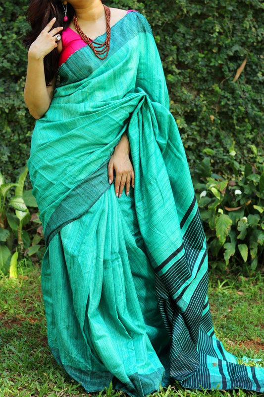Flattering Light Blue Colored Printed Pure Linen Saree - Ibis Fab
