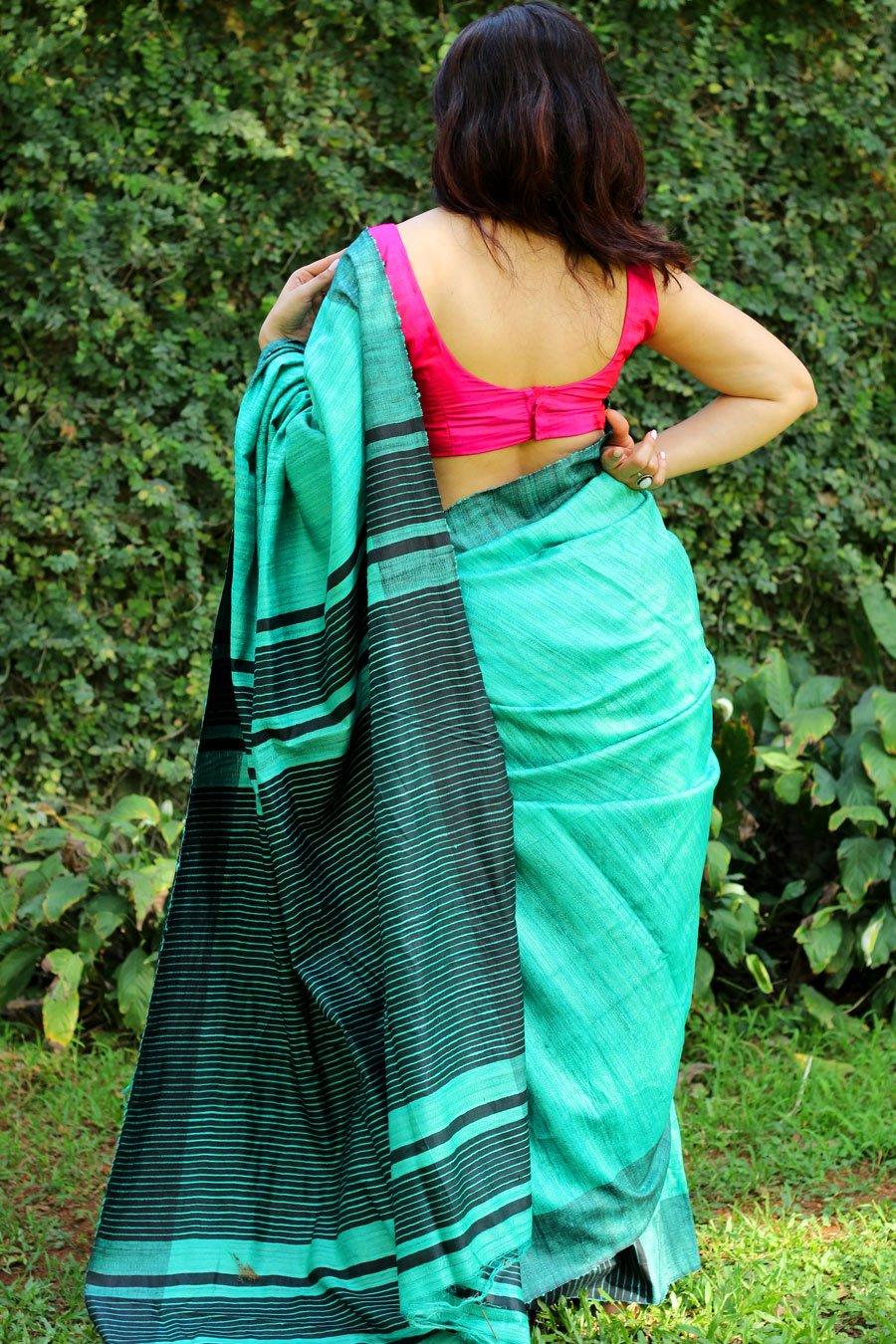 Flattering Light Blue Colored Printed Pure Linen Saree - Ibis Fab