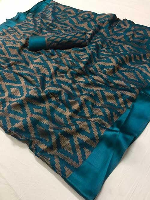 Opulent Light blue ,Festive Wear Printed Pure Linen Saree - Ibis Fab