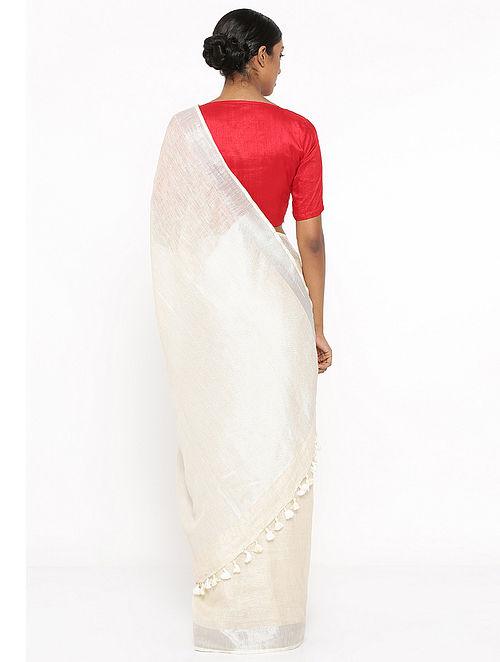 Pretty Off White Colored Festive Wear Printed Pure Linen Saree - Ibis Fab