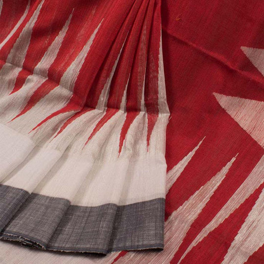 Flamboyant Festive Wear Red Colored Printed Pure Linen Saree - Ibis Fab