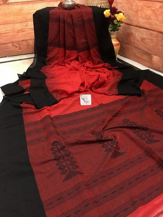 Traditional Red And Black Colored Festive Wear Printed Pure Linen Saree - Ibis Fab