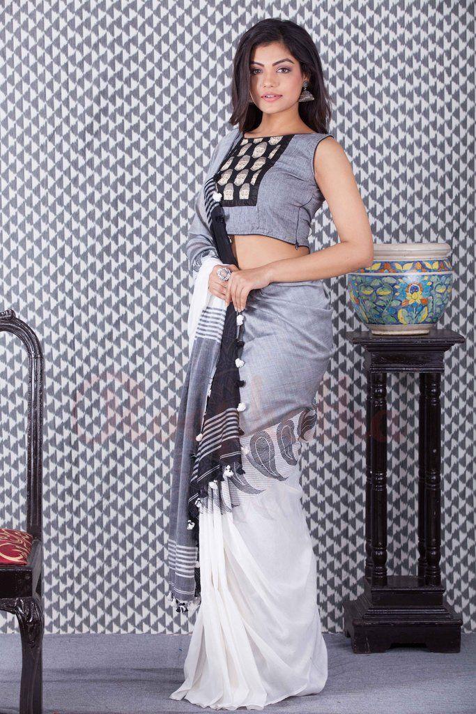 Alluring  Grey  Colored  Festive Printed  Pure Linen Saree