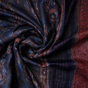Wonderful  Night Blue And Copper Colored Printed  Pure Linen Saree For Women