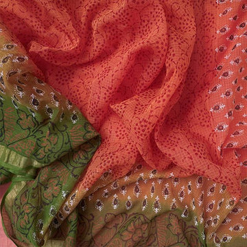 Fantastic Orange Colored Printed  Pure Linen Saree For Women