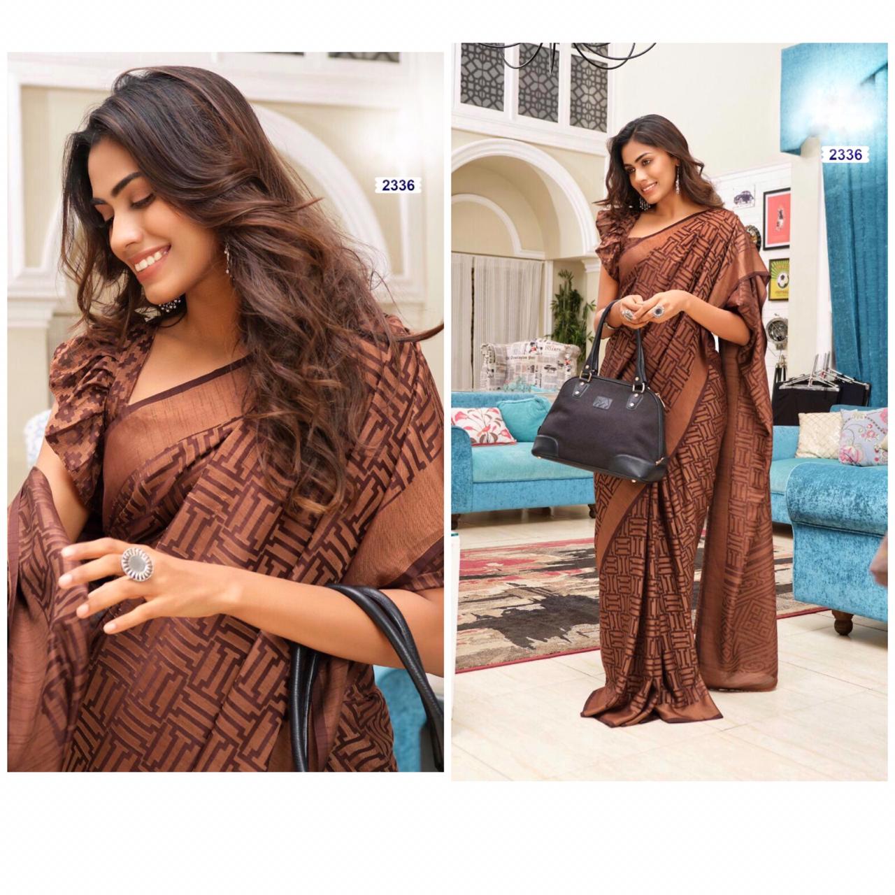 Gorgeous Brown Colour Printed  Pure Linen Saree For Women