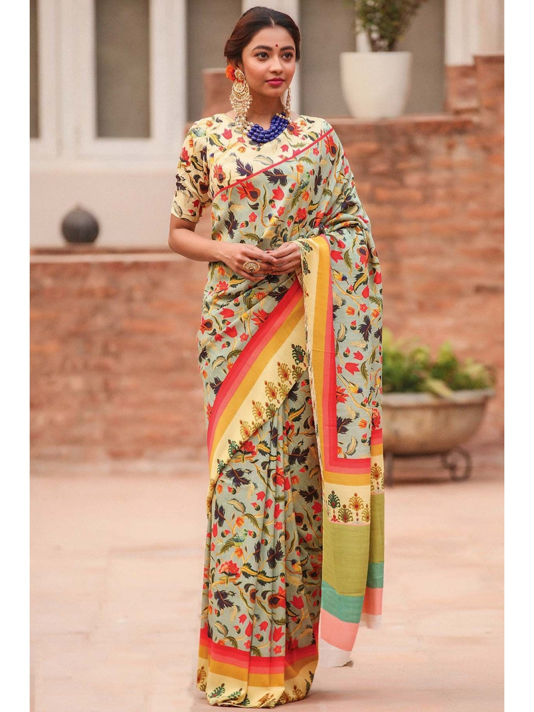 Ravishing Tan And Mint Colored Festive Wear Pure Linen Designer Saree