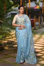 Demanding Women's SkyBlue Colour Pure Linen Saree With Blouse Piece