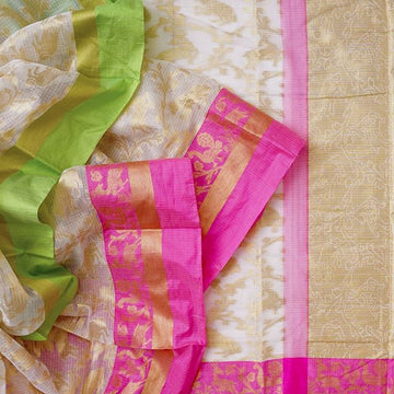 Refreshing Beige Colored Pure Linen Printed  Saree