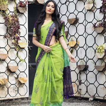 Refreshing green And blue Colored PartyWear silk Saree