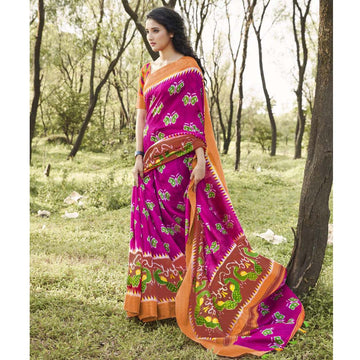 Radiant magenta Party Wear Pure linen Printed Saree