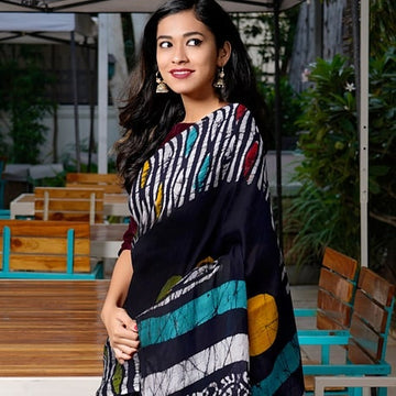 Excellent  Black Colored Party Wear Pure Linen Printed Saree