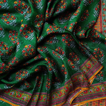 Breathtaking Green And Yellow  Colored Party Wear Pure Linen Printed Saree