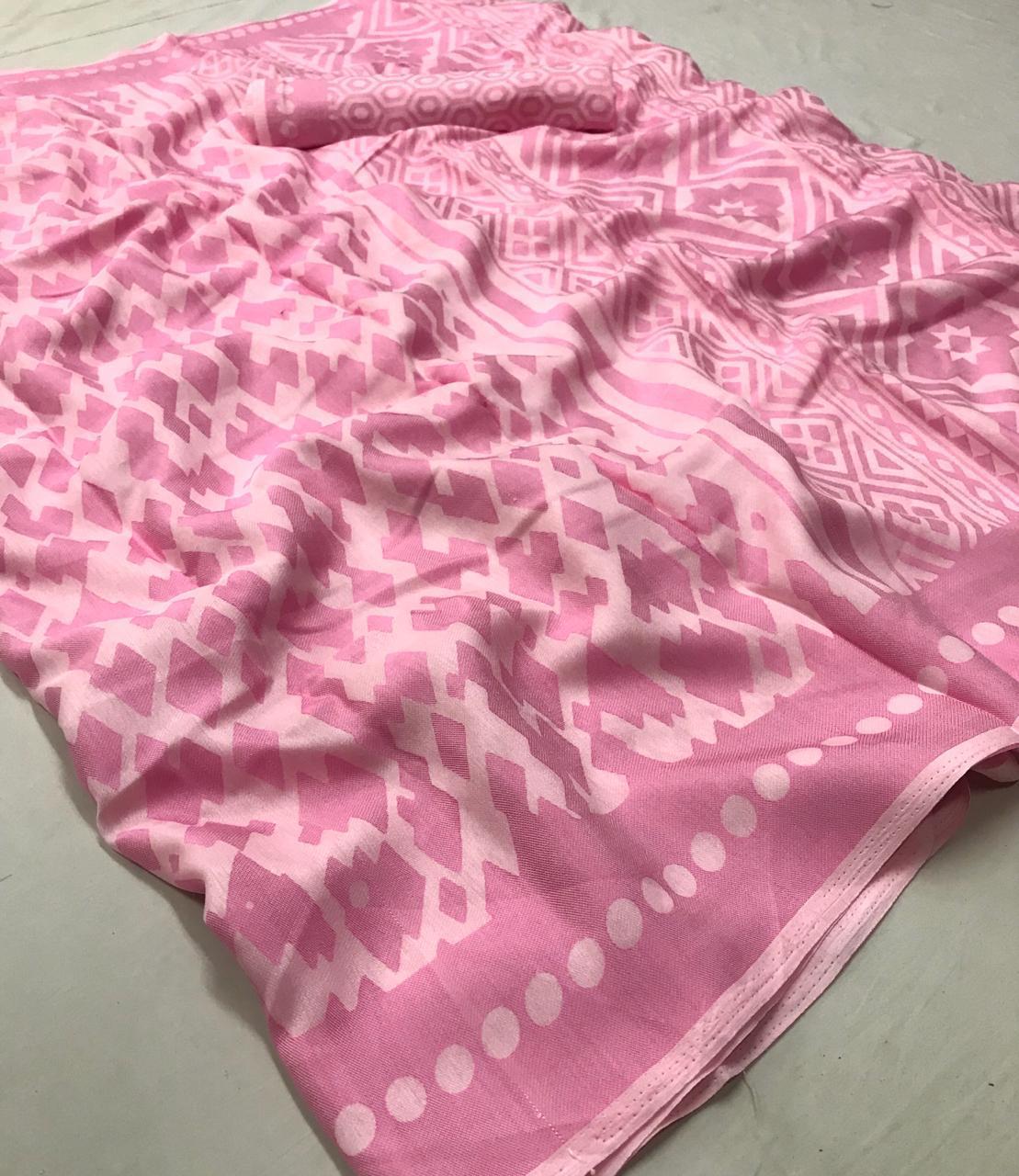 Magnetic Pink Colored  Partywear  Printed Pure Linen saree